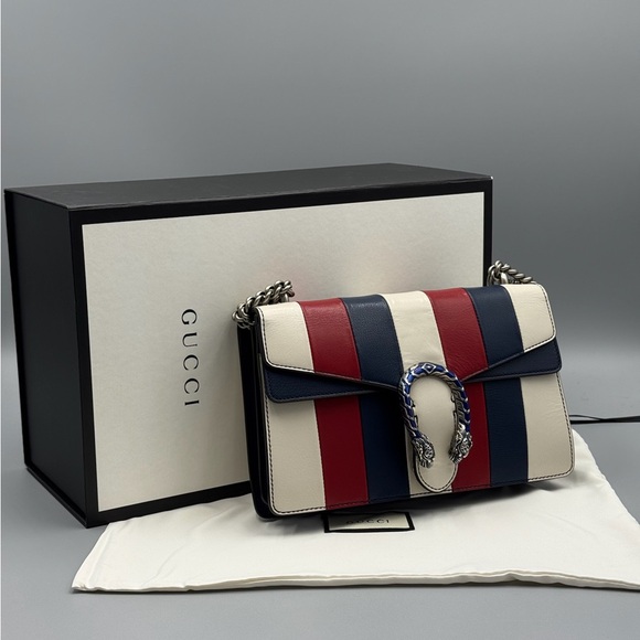 Gucci Handbags - Gucci Red and Blue Striped Medium Dionysus